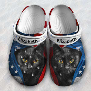 Opened American Flag Cat Personalized Clogs Shoes
