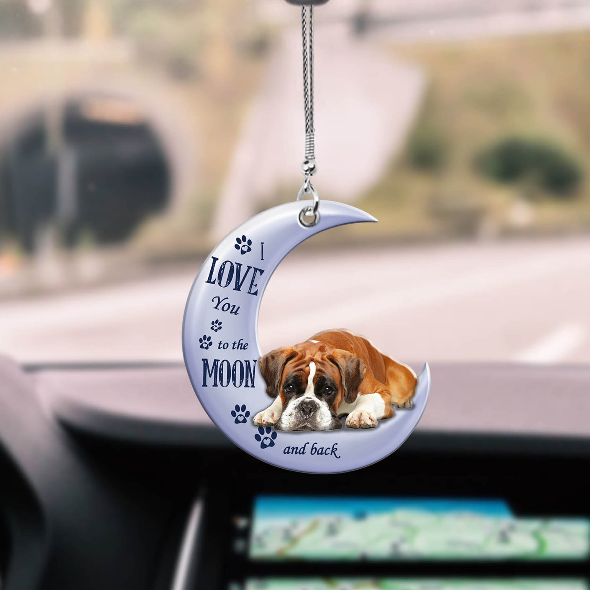 Boxer Car Hanging Ornament Love You To The Moon And Back - Car Hanging Ornament Pet Teezalo