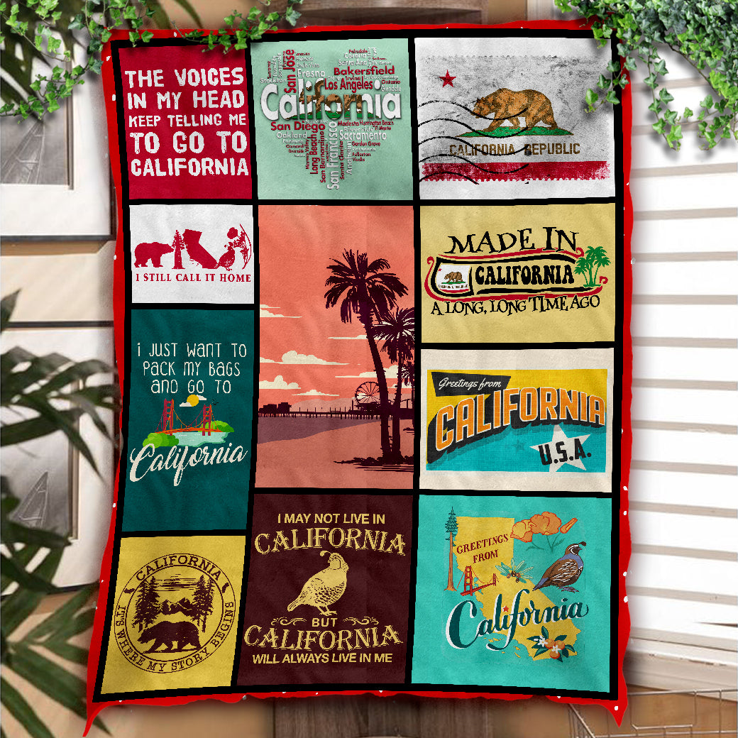 California Fleece Blanket With Flag And Sayings - Fleece Blanket Born Teezalo