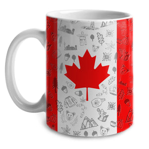 Canada White Coffee Mug With Flag And Symbols, Canada Souvenirs And Gifts