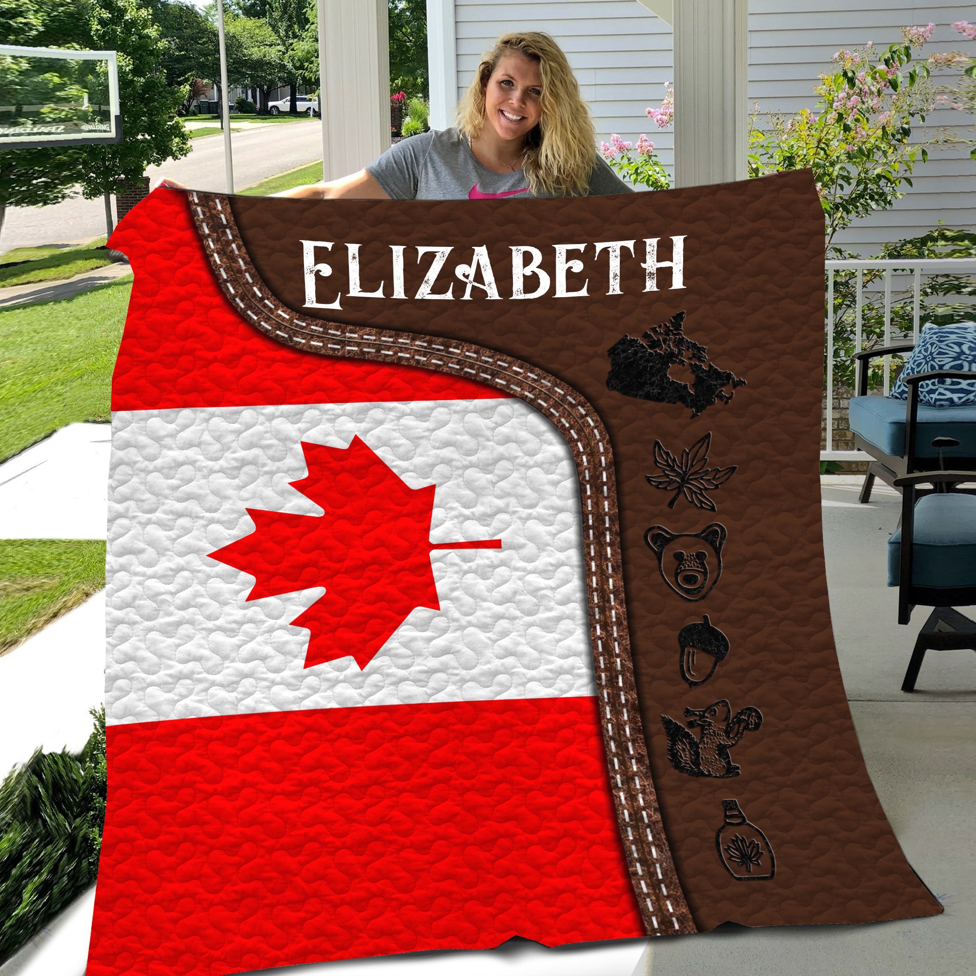 Canada Blanket Quilt, Canadian Flag Personalized Blanket Quilt With Your Name - Blanket Born Teezalo
