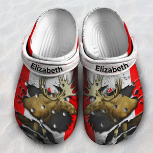 Personalized Moose Canada Flag Clog Shoes Gift for Canada Lover