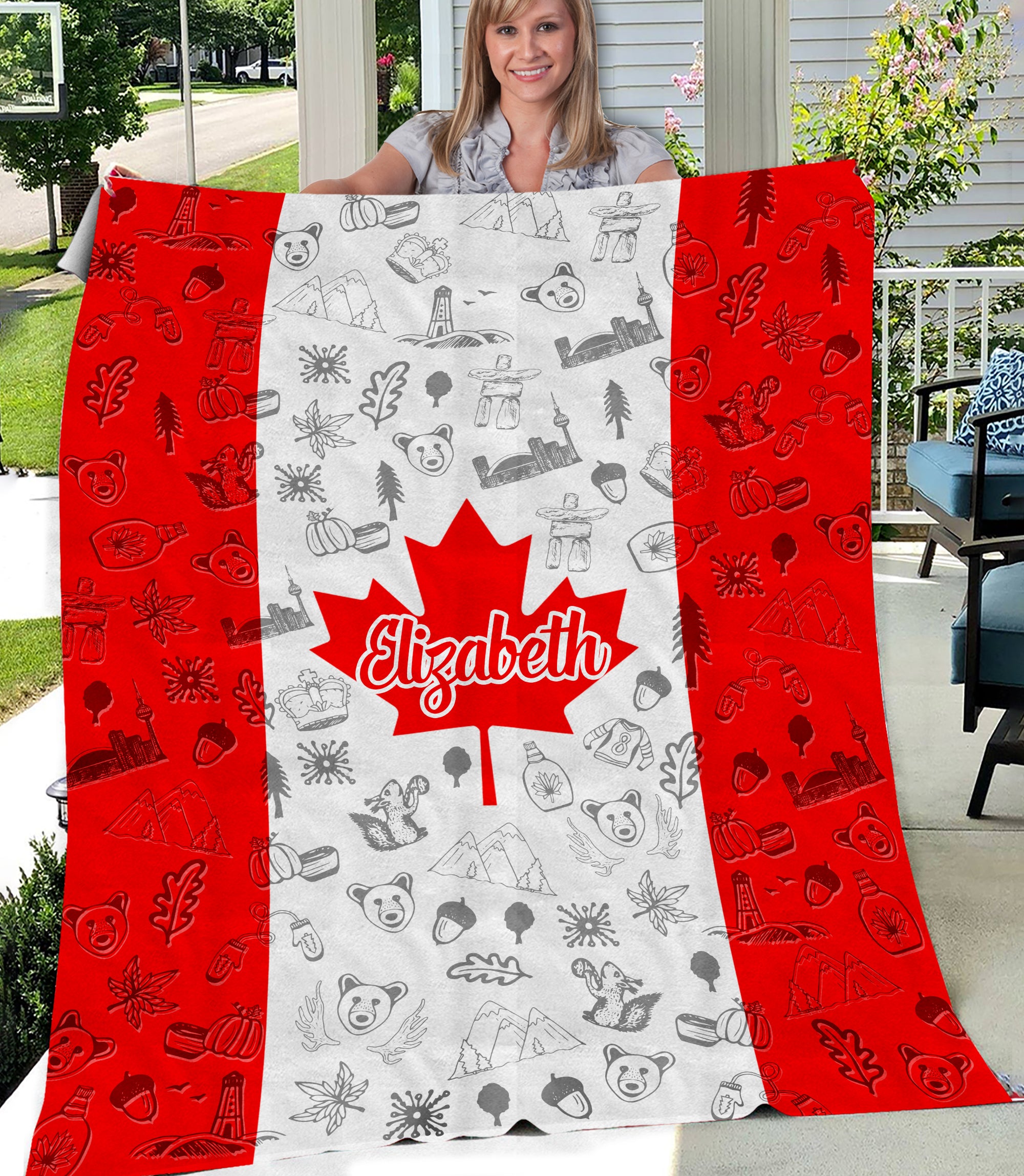 Canada Flag And Symbols Personalized Fleece Blanket With Your Name