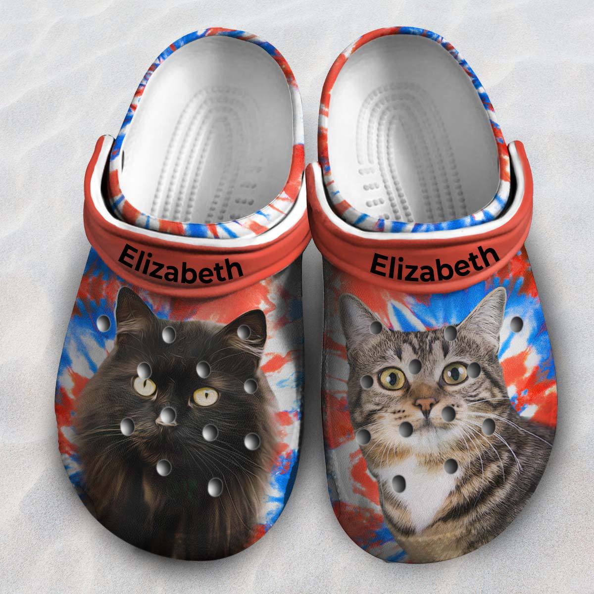 Custom Cat Clogs Shoes with Tie Dye and Pictures - Men's US3