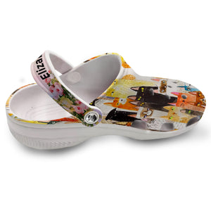 Colorful Cat Personalized Clogs Shoes With Your Name, Cat Clogs Shoes