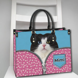 Cat Personalized Leather Handbag Gift for Cat Mom with Cat Face