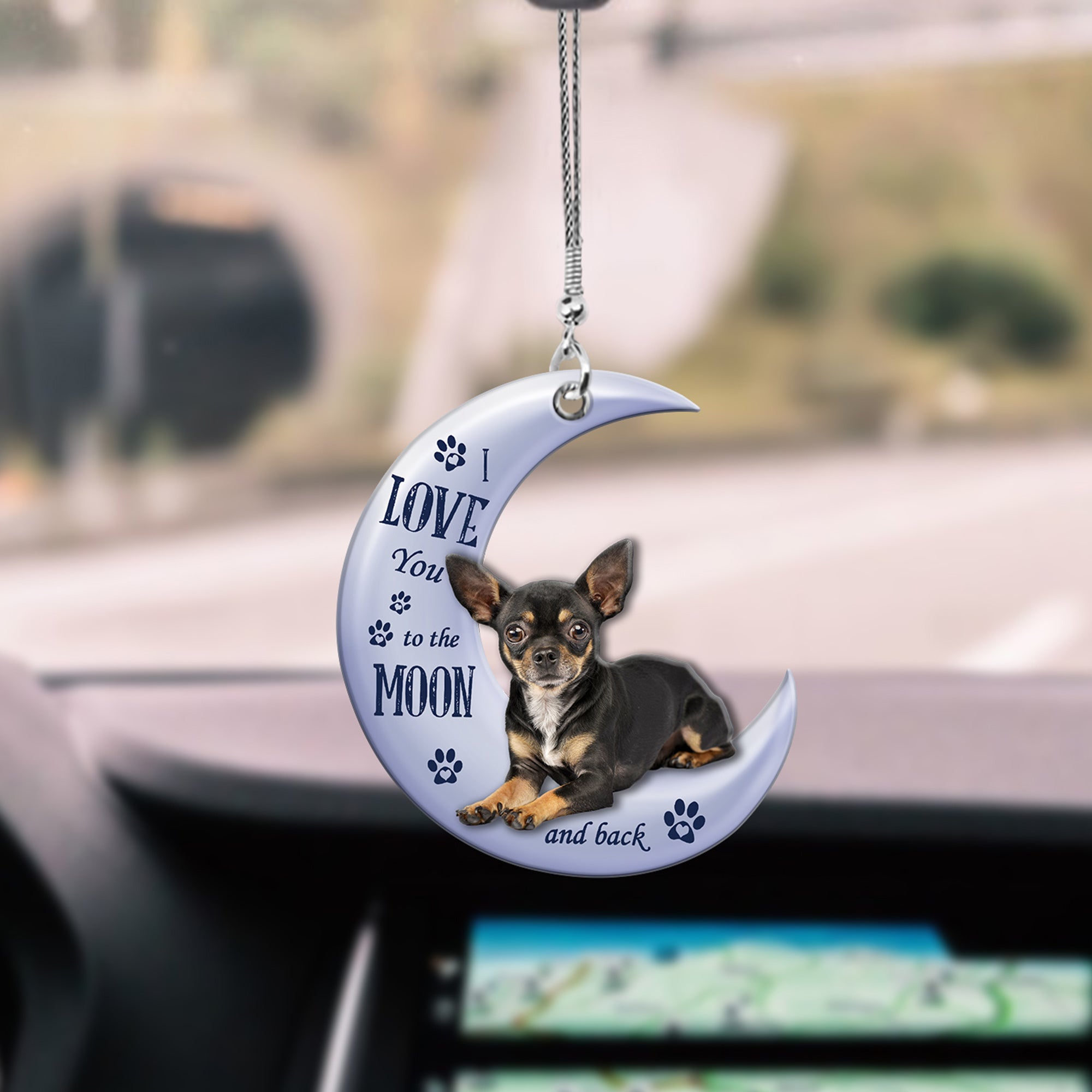 Chihuahua Car Hanging Ornament Love You To The Moon And Back - Car Hanging Ornament Pet Teezalo