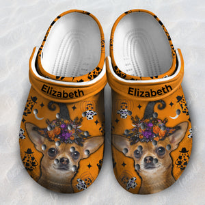 Super Cute Chihuahua In Halloween Witch Hat Personalized Clogs Shoes