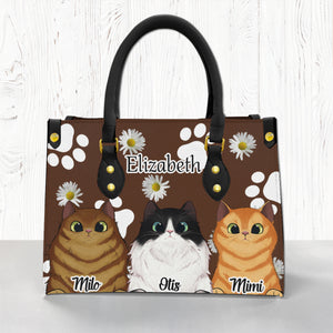 Cat Face Leather Handbag With Your Name 1
