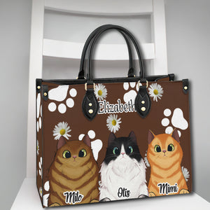 Cat Face Leather Handbag With Your Name 2