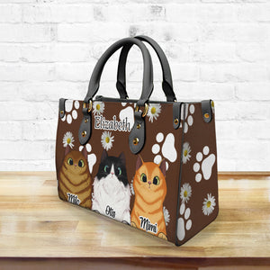 Cat Face Leather Handbag With Your Name 3