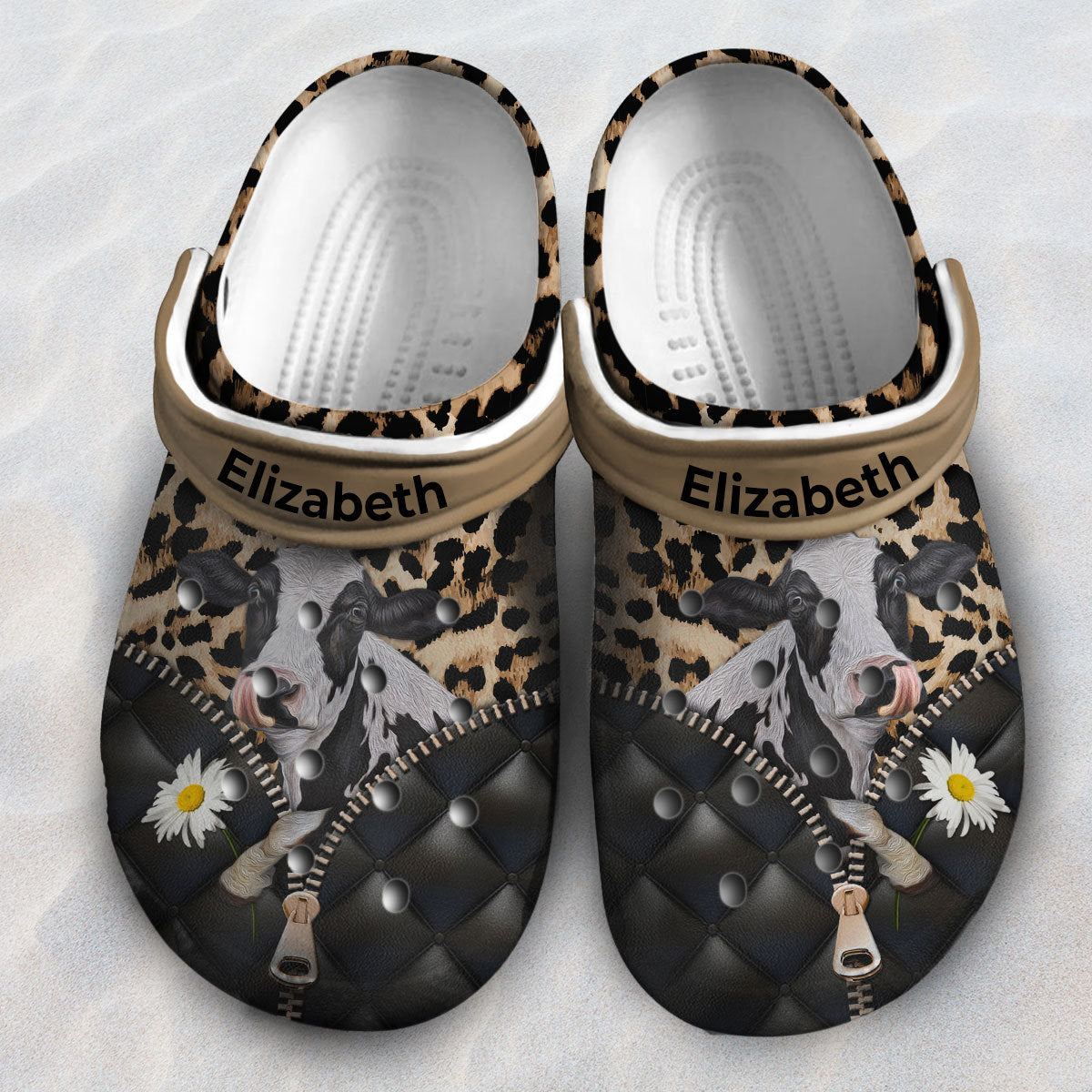 Cow Personalized Clogs Shoes With Daisy Flower