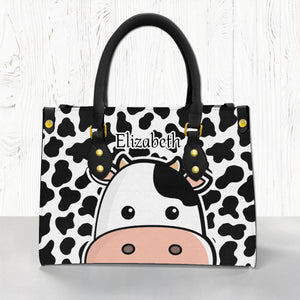 Cow Face Leather Handbag With Your Name 1