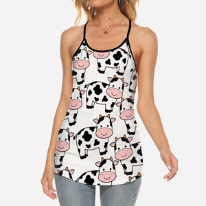 Cow Criss Cross Tank Top With Cartoon Style