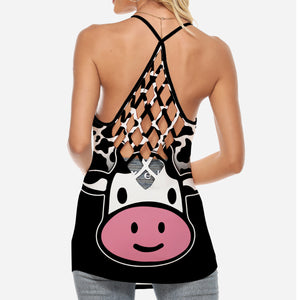 Cute Cow Face Criss Cross Tank Top Success