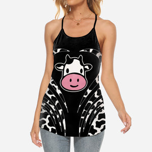 Cute Cow Face Criss Cross Tank Top Success