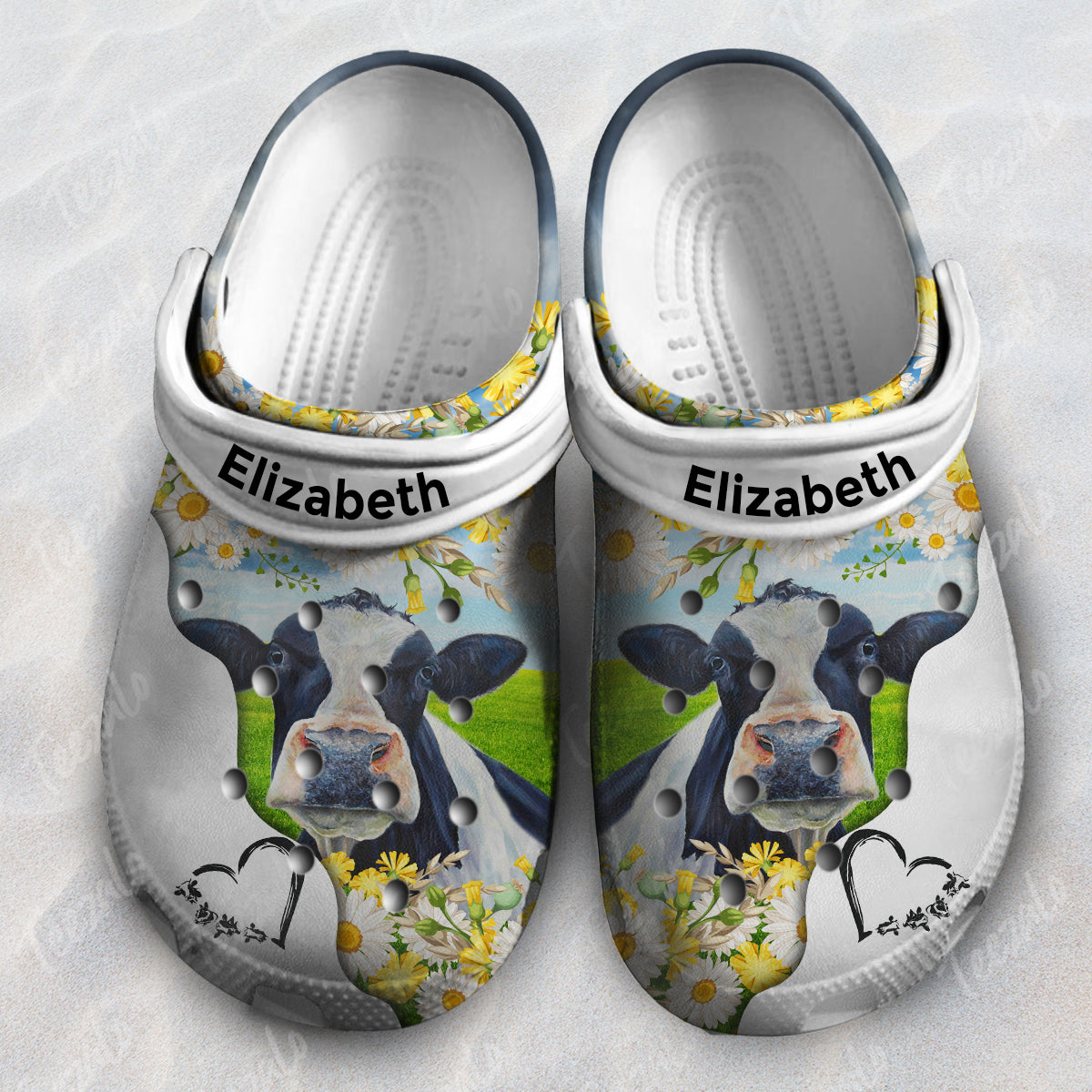 Cow Heart Personalized Clogs Shoes With Your Name, Cow Clog Shoes