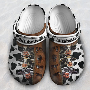 Cow Leather Pattern Personalized Clogs Shoes With Your Name