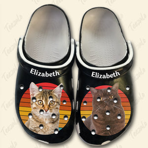Custom Cat Pet Face Retro Clogs Shoes, Gift Cat Lovers