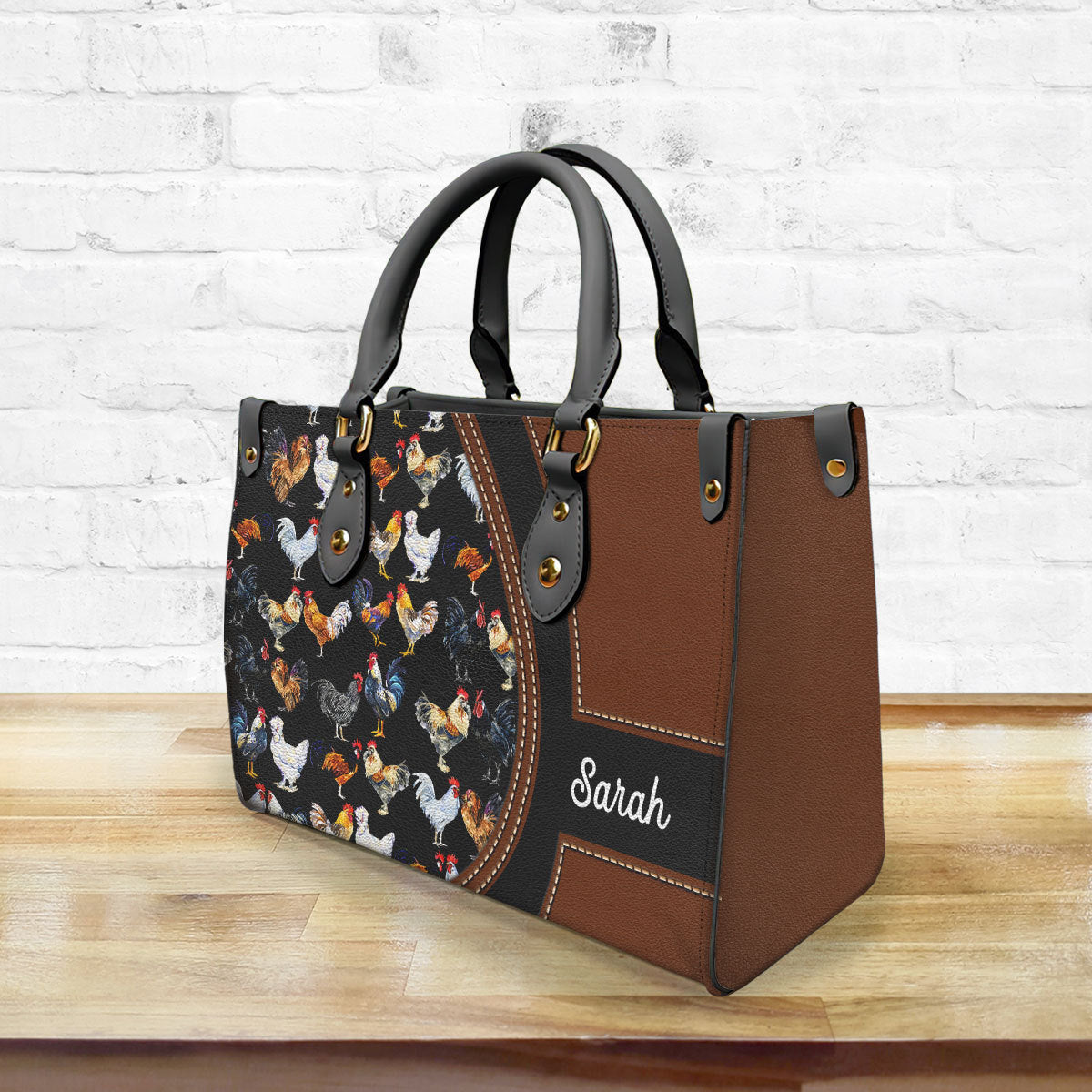 Custom Chicken Leather Handbag Purse With Chicken Breeds
