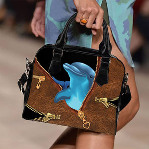 Dolphin Brown Leather Pattern Shoulder Handbag - Shoulder Handbag Pet Teezalo