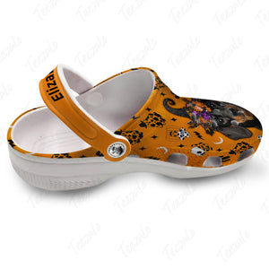 Super Cute Dachshund In Halloween Witch Hat Personalized Clogs Shoes