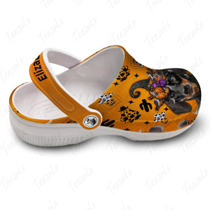 Super Cute Dachshund In Halloween Witch Hat Personalized Clogs Shoes