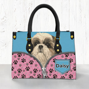 Dog Personalized Leather Handbag Purse Gift for Dog Mom with Dog Face