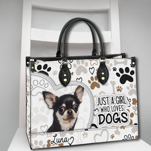 Personalized Dog Leather Handbag Purse , Just A Girl Who Loves Dog