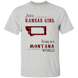 Just A Kansas Girl Living In A Montana World T-shirt - T-shirt Born Live Plaid Red Teezalo