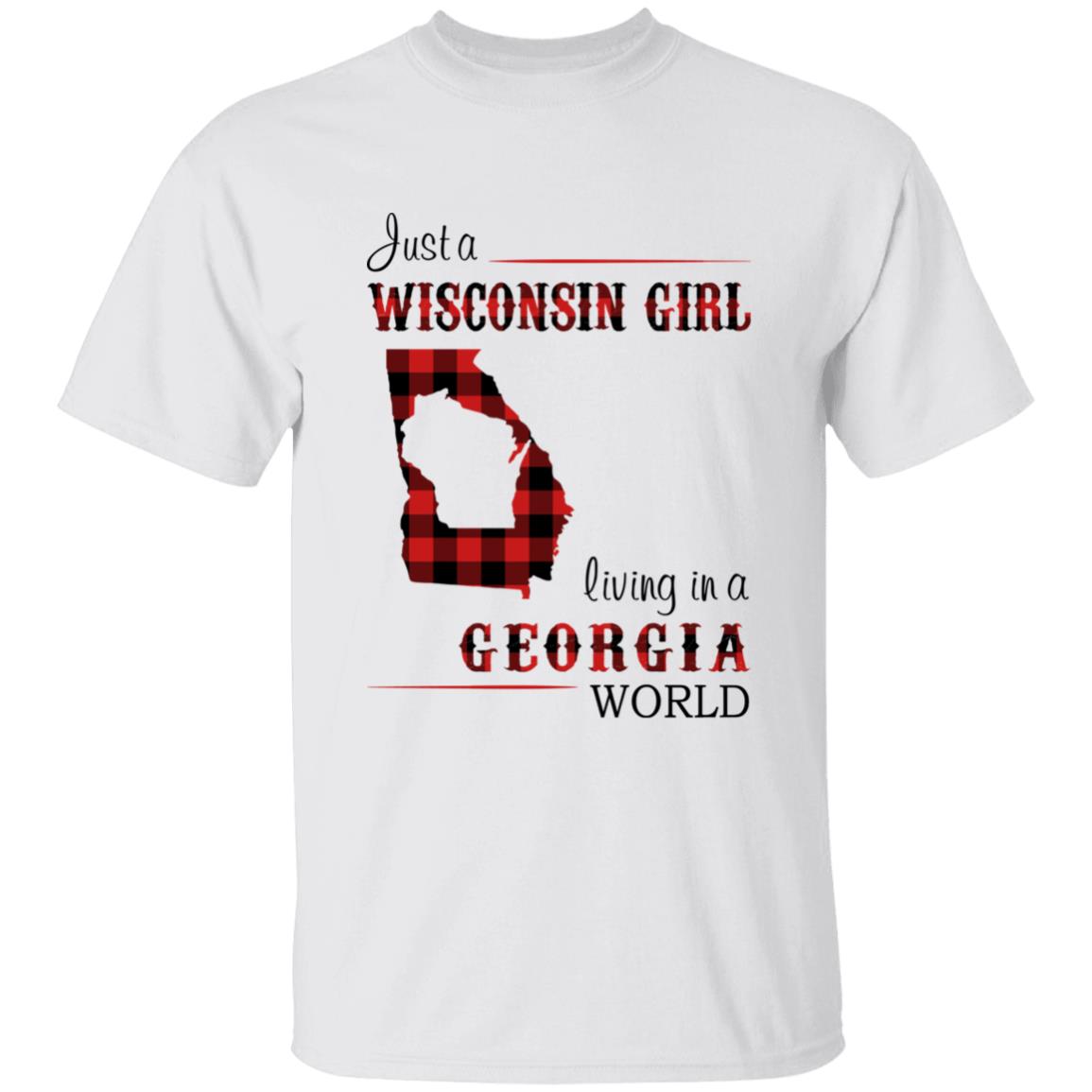 Just A Wisconsin Girl Living In A Georgia World T-shirt - T-shirt Born Live Plaid Red Teezalo