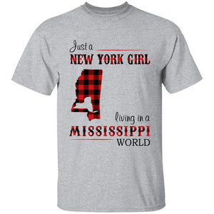 Just A New York Girl Living In A Mississippi World T-shirt - T-shirt Born Live Plaid Red Teezalo
