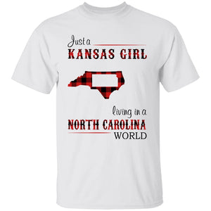 Just A Kansas Girl Living In A North Carolina World T-shirt - T-shirt Born Live Plaid Red Teezalo