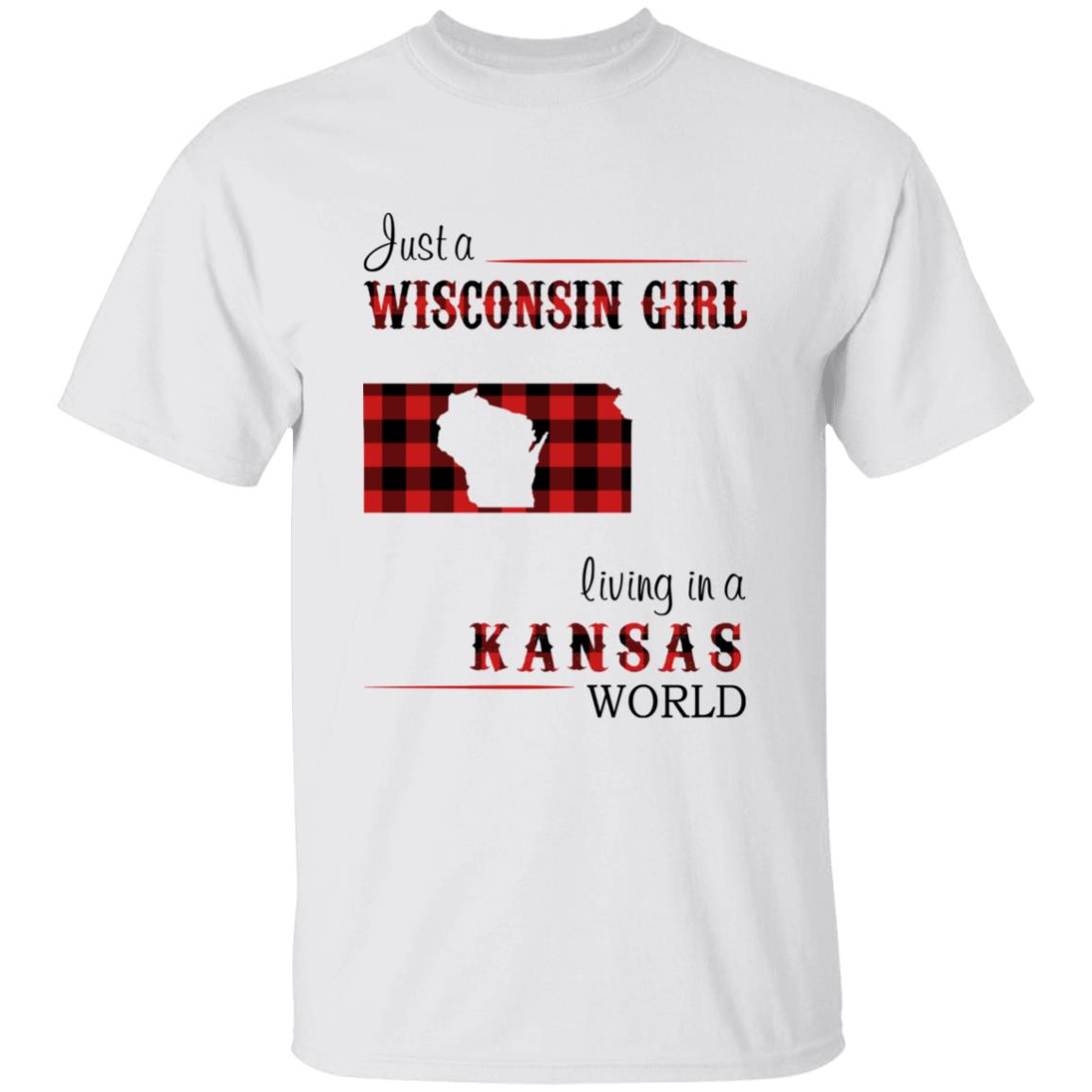 Just A Wisconsin Girl Living In A Kansas World T-shirt - T-shirt Born Live Plaid Red Teezalo