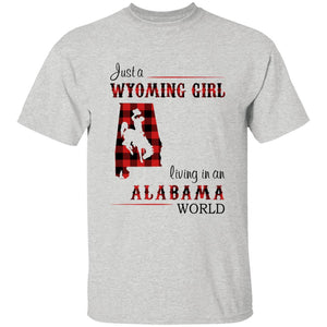 Just A Wyoming Girl Living In An Alabama World T-shirt - T-shirt Born Live Plaid Red Teezalo