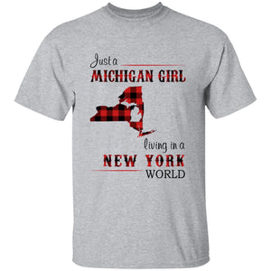 Just A Michigan Girl Living In A New York World T-shirt - T-shirt Born Live Plaid Red Teezalo