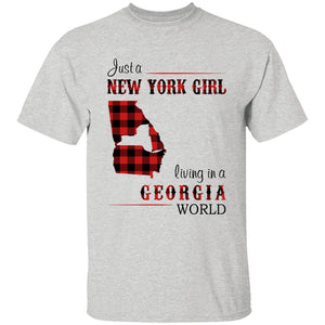 Just A New York Girl Living In A Georgia World T-shirt - T-shirt Born Live Plaid Red Teezalo