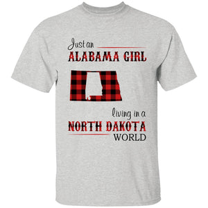 Just An Alabama Girl Living In A North Dakota World T-shirt - T-shirt Born Live Plaid Red Teezalo