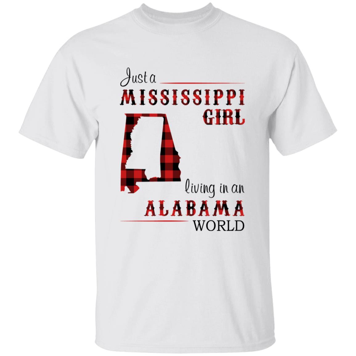 Just A Mississippi Girl Living In An Alabama World T-shirt - T-shirt Born Live Plaid Red Teezalo