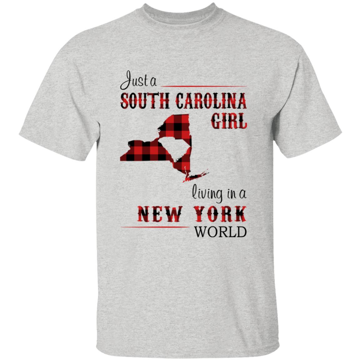 Just A South Carolina Girl Living In A New York World T-shirt - T-shirt Born Live Plaid Red Teezalo