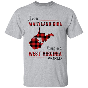 Just A Maryland Girl Living In A West Virginia World T-shirt - T-shirt Born Live Plaid Red Teezalo