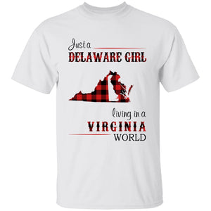 Just A Delaware Girl Living In A Virginia World T-shirt - T-shirt Born Live Plaid Red Teezalo