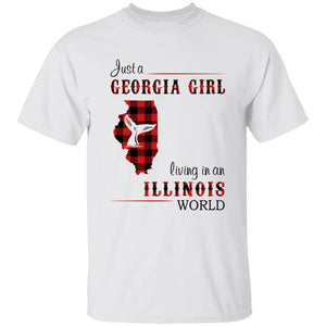 Just A Georgia Girl Living In An Illinois World T-shirt - T-shirt Born Live Plaid Red Teezalo