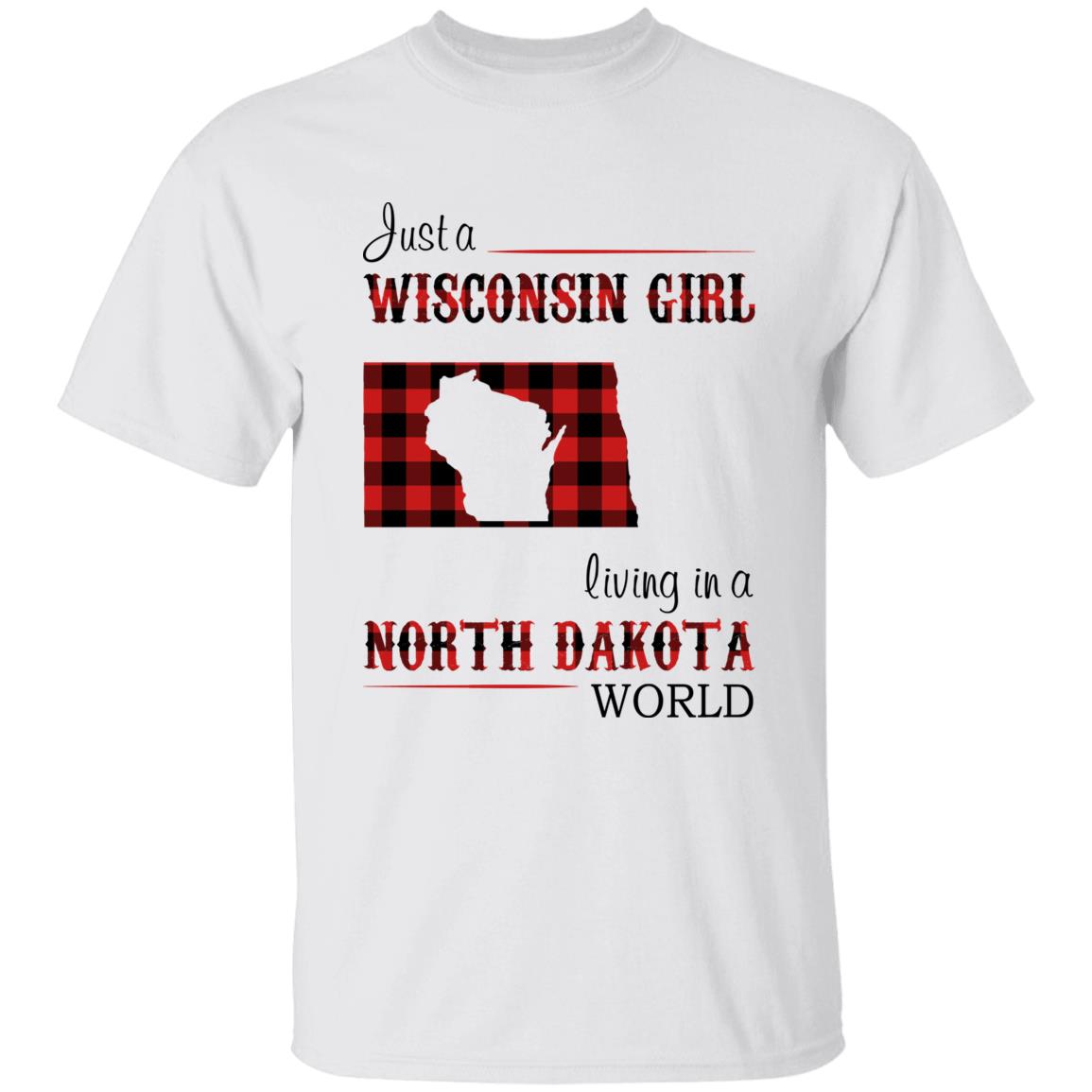 Just A Wisconsin Girl Living In A North Dakota World T-shirt - T-shirt Born Live Plaid Red Teezalo