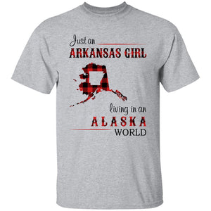 Just An Arkansas Girl Living In An Alaska World T-shirt - T-shirt Born Live Plaid Red Teezalo