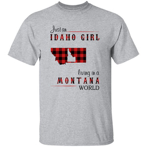 Just An Idaho Girl Living In A Montana World T-shirt - T-shirt Born Live Plaid Red Teezalo