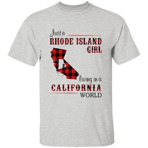 Just A Rhode Island Girl Living In A California World T-shirt - T-shirt Born Live Plaid Red Teezalo