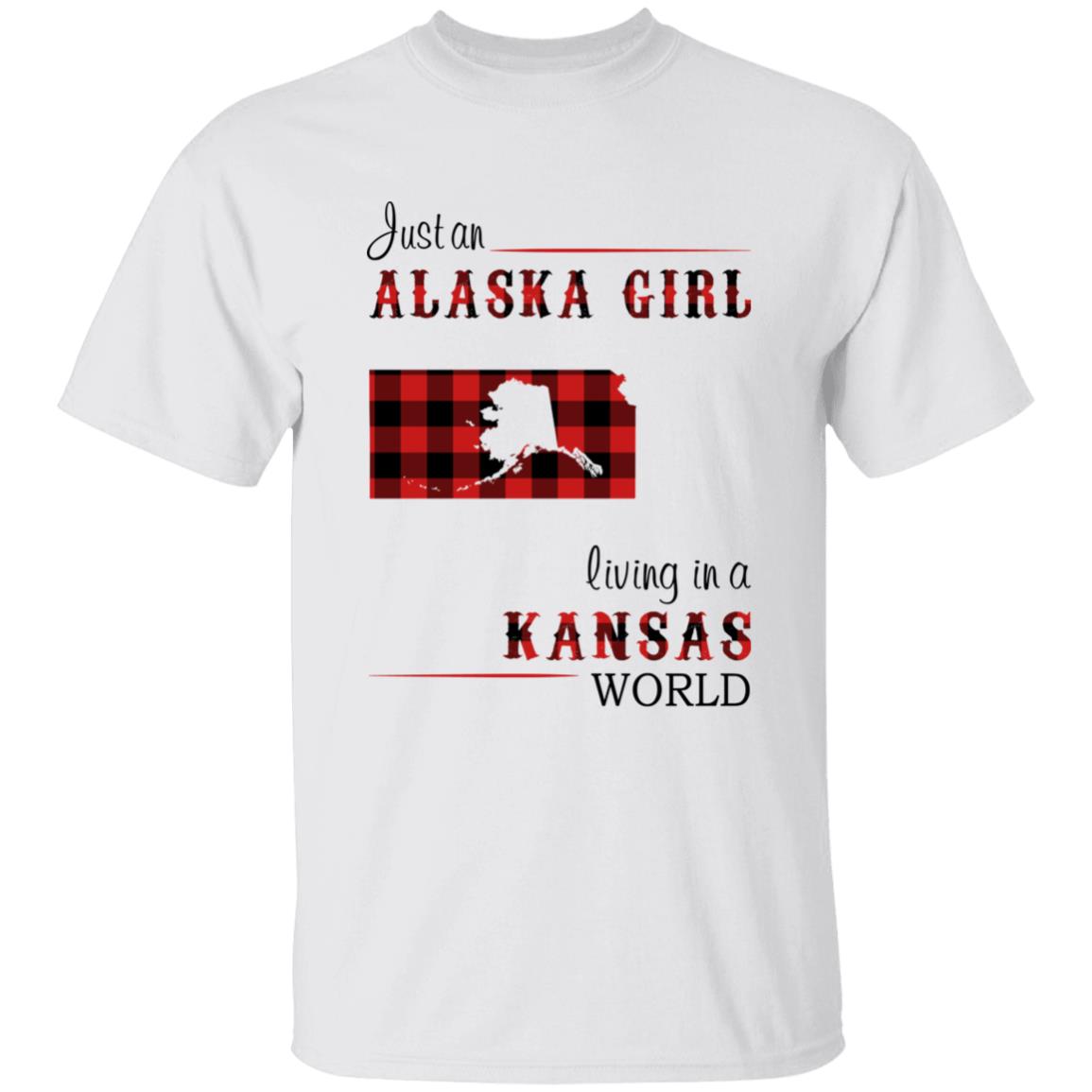 Just An Alaska Girl Living In A Kansas World T-shirt - T-shirt Born Live Plaid Red Teezalo