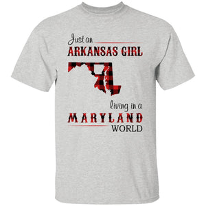 Just An Arkansas Girl Living In A Maryland World T-shirt - T-shirt Born Live Plaid Red Teezalo
