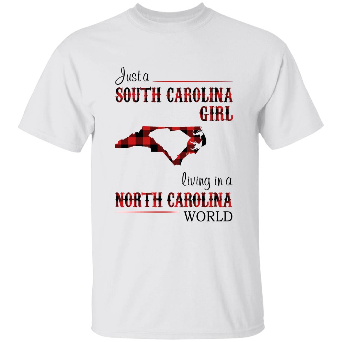 Just A South Carolina Girl Living In A North Carolina World T-shirt - T-shirt Born Live Plaid Red Teezalo